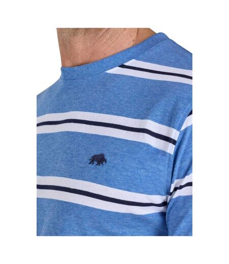 Mens Stripe Yarn Dyed T-shirt Blue Raging Bull
