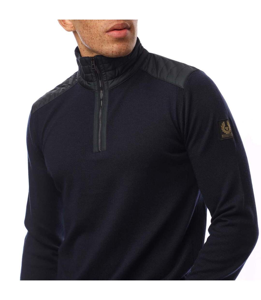 Mens Quilted Merino Wool Long-sleeved Jumper Navy Belstaff-4