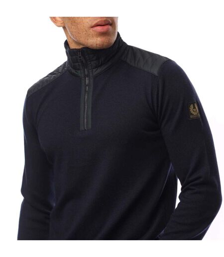 Mens Quilted Merino Wool Long-sleeved Jumper Navy Belstaff