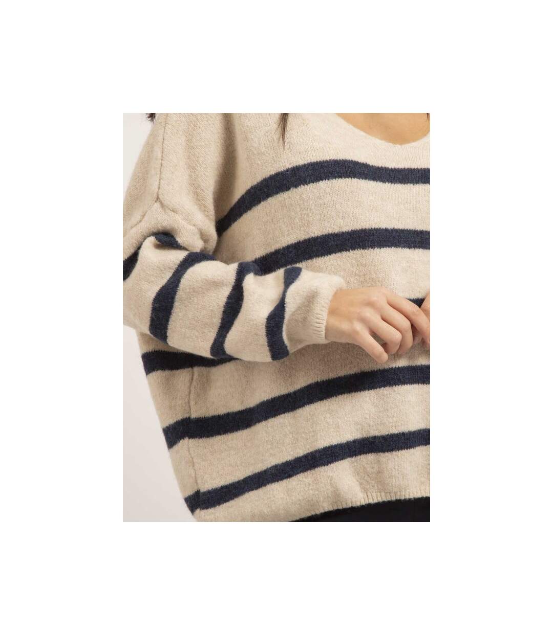 Pull col V rayures KLERVI - Dona X Lisa-3
