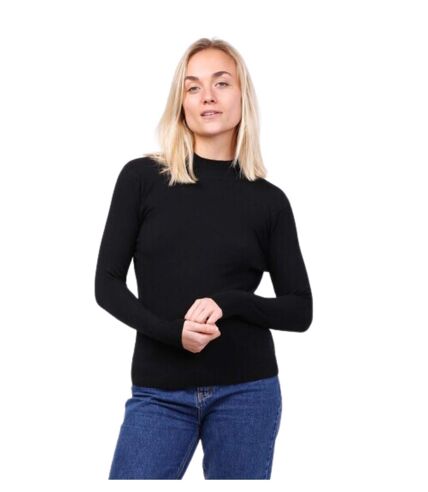 Pull femme manches longues col montant couleur noir