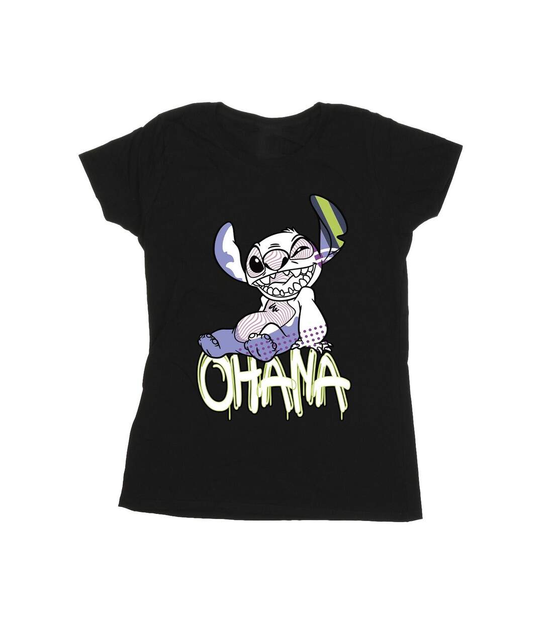 Disney Femmes/Les femmes Lilo And Stitch Ohana Graffiti Cotton T-Shirt (Noir) - UTBI25877-1