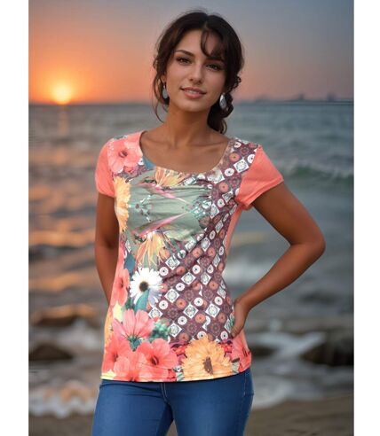 Tee shirt femme manches courtes multicouleur