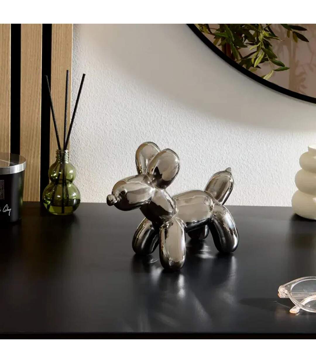 Statuette Déco Chien en Céramique Théo 19cm Argent-3