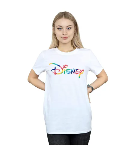 Disney T-shirt boyfriend en coton à logo arc-en-ciel pour femmes et hommes (Blanc) - UTBI37985