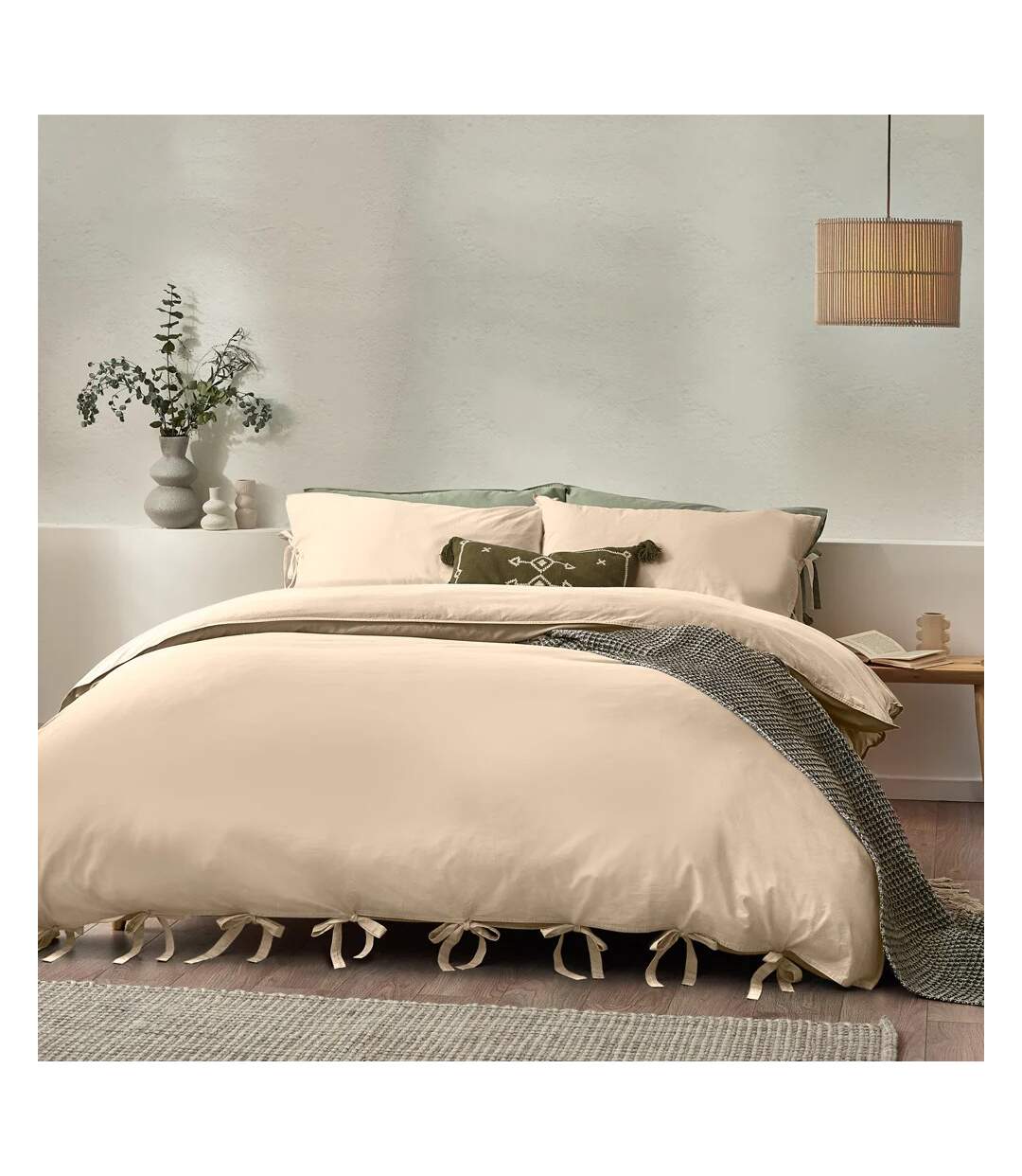 Mallow tie detail cotton bow duvet cover set linen Yard-1