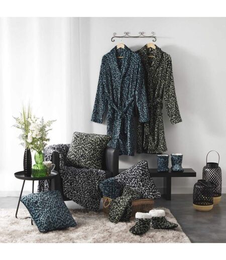 Peignoir Flanelle Imprimé Léopard Bleu