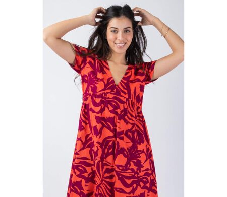 Robe longue manches courtes Cataleya imprimé floral Coton Du Monde