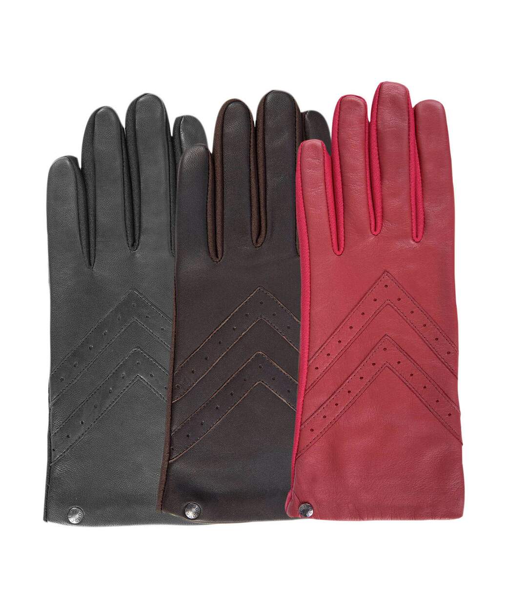 Isotoner Gants femme tactiles en cuir de moutone tissu - doublés soie-2