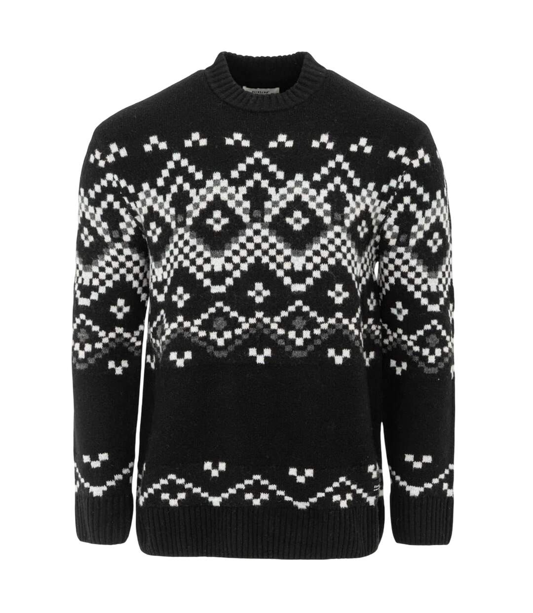 Mens Fair Isle Polyester Blend Slim Casual Jumper Black Monochrome Firetrap-1