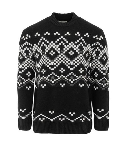 Mens Fair Isle Polyester Blend Slim Casual Jumper Black Monochrome Firetrap