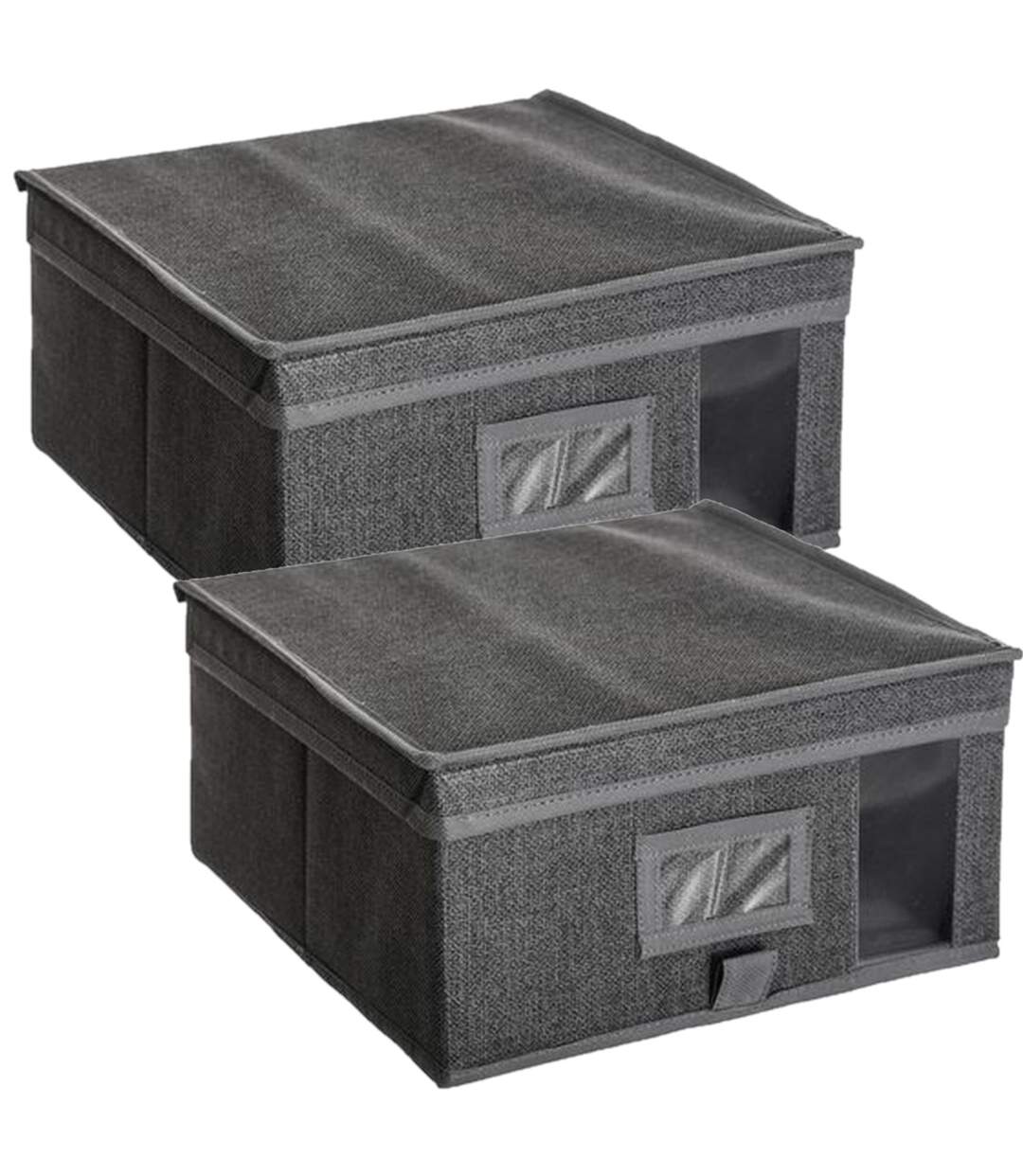 Lot de 2 Boites de rangement en tissus carrées aspect chiné - L. 30 cm x H. 15 cm - Gris chinée-1