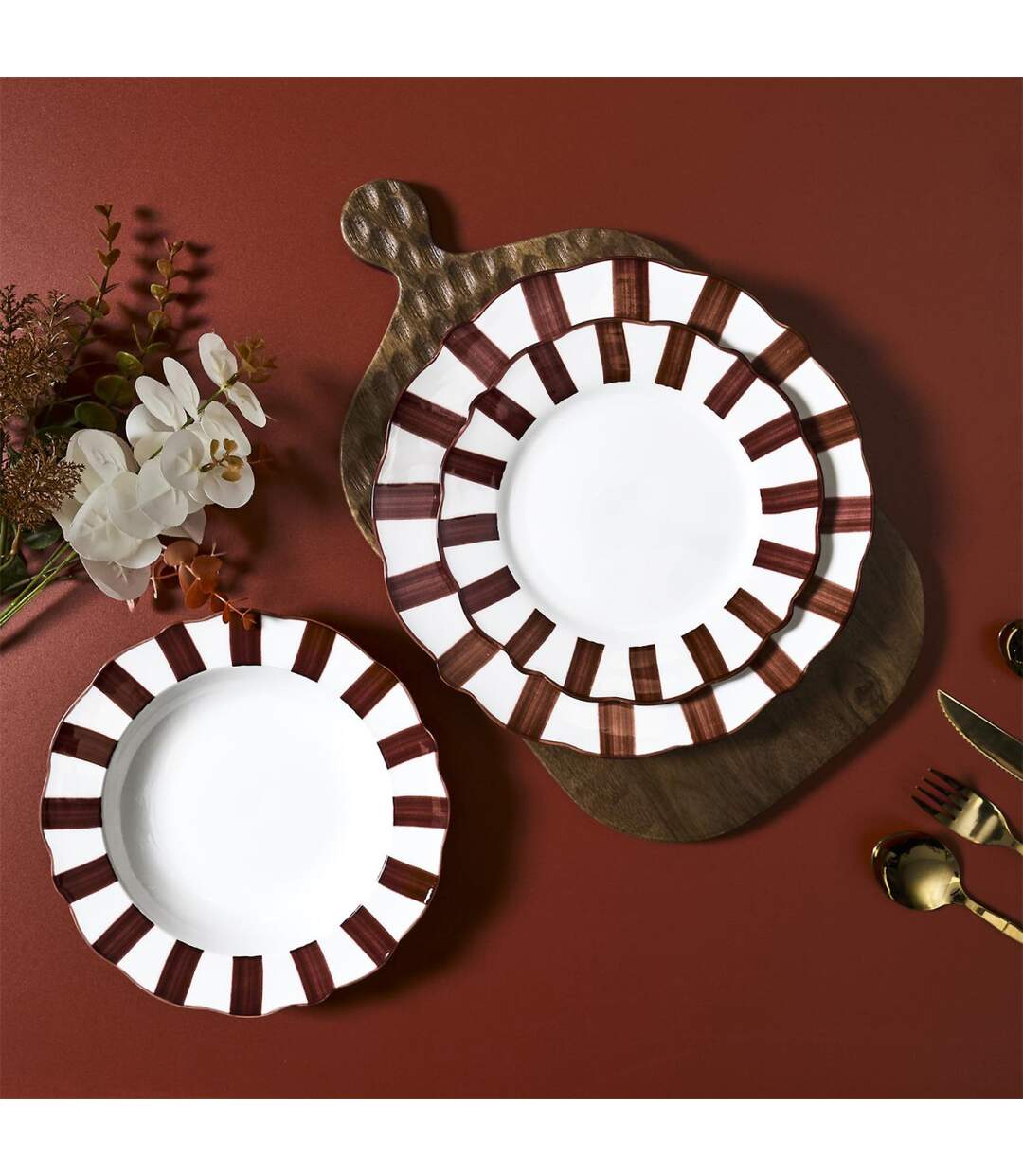 Lot de 6 Assiettes Creuses Cleo 20cm Bordeaux & Blanc-4