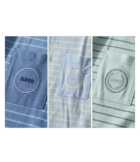 OZABI Pack 3 Pyjamas Courts Homme Coton Majoritaire, Col Bouton