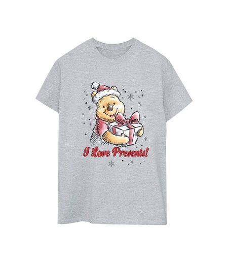 Disney Womens/Ladies Winnie The Pooh Love Presents Cotton Boyfriend T-Shirt (Gris sportif) - UTBI47451