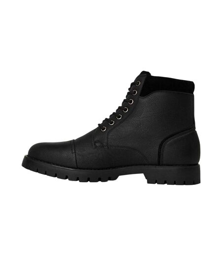 Mens Plain Leather Combat Boots Black Original Penguin