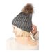 Bonnet femme avec pompon  avec strass - 100% acrylique - Couleur gris