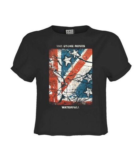 Womens/ladies Waterfall The Stone Roses Crop T-shirt Charcoal Amplified