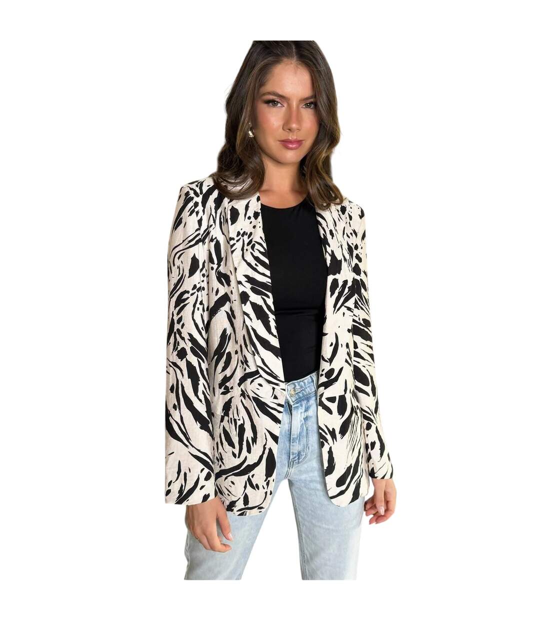 Womens/ladies Brush Stroke Blazer Cream Black AX Paris-2