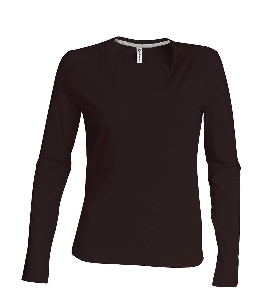 T-shirt manches longues col V - K382 - marron chocolat - femme-2