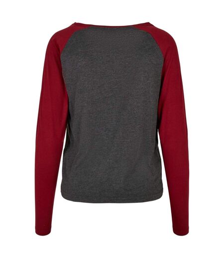 T-shirt Manches Longues Motif/style Contrasté Femme Charbon Bordeaux Urban Classics