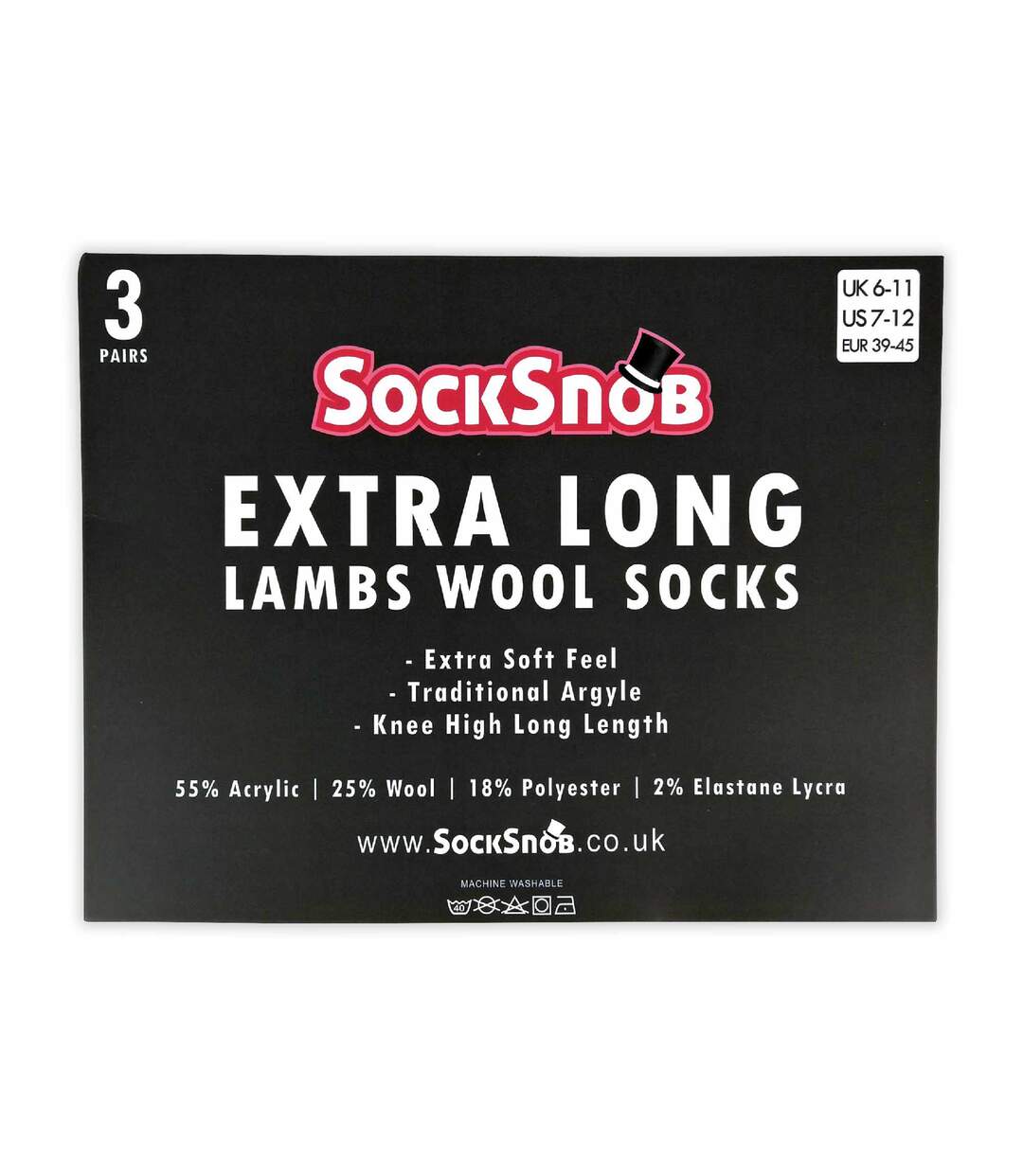 3 Pack Mens Extra Long Knee High Argyle Lambs Wool Socks-2