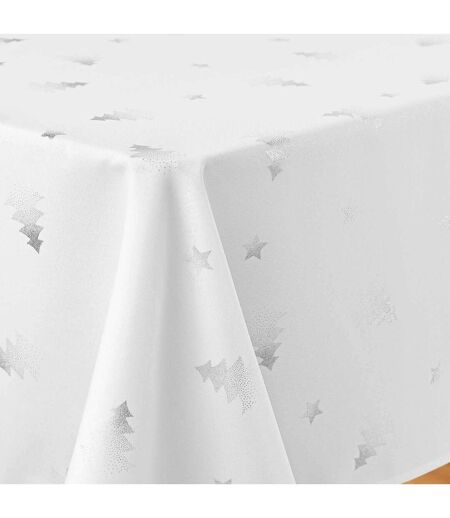 Nappe Imprimé Métallisé Sapin 150x240cm Blanc & Argent