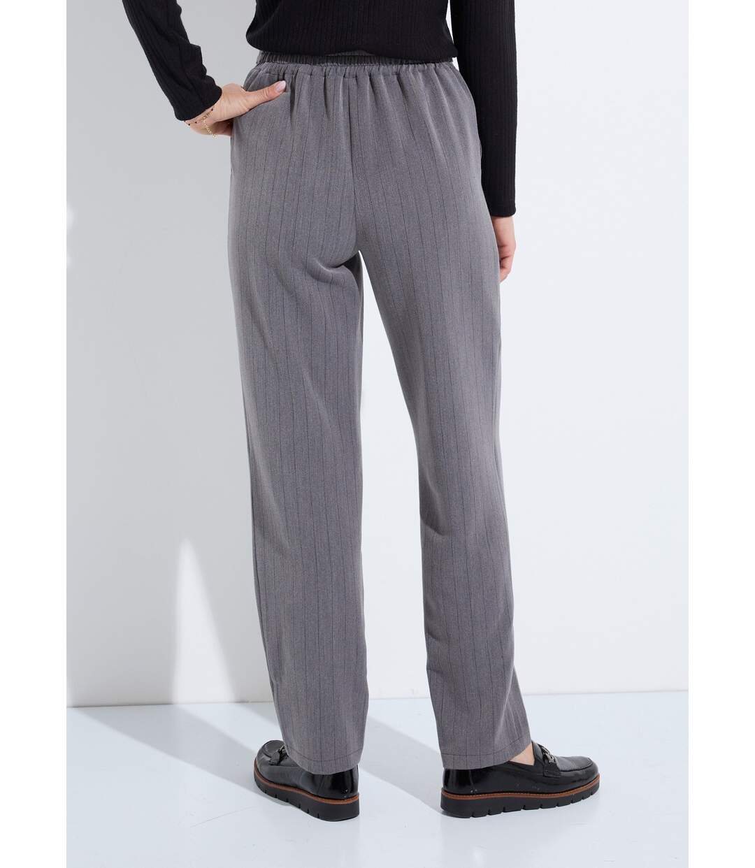 Pantalon droit lien à la taille 3/4 élastiquée-2