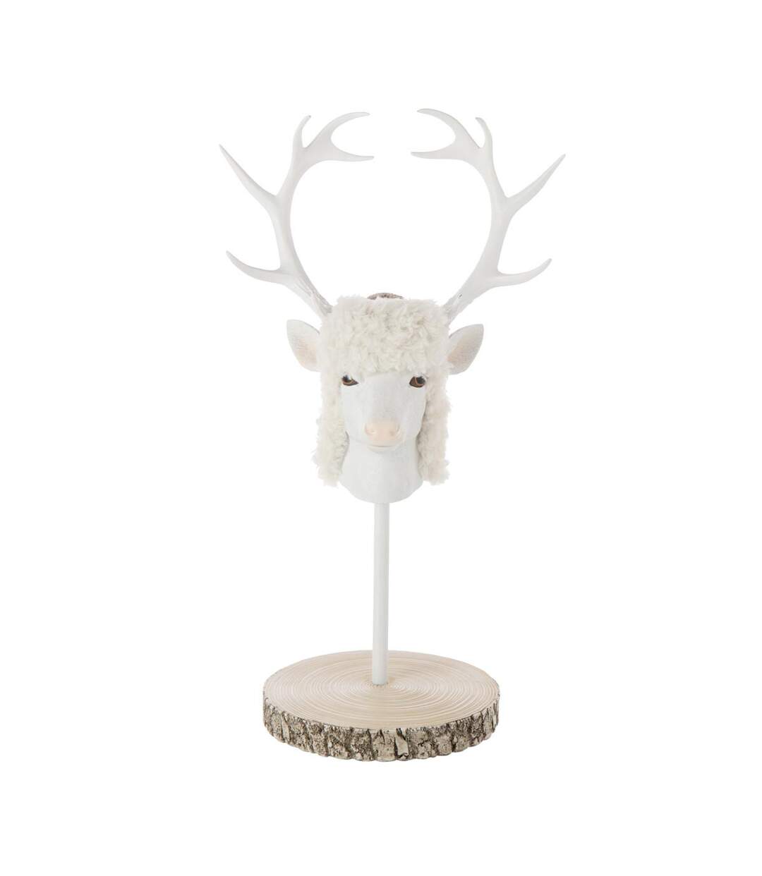 Tête de Cerf sur Socle Imitation Fourrure 52cm Écru-2