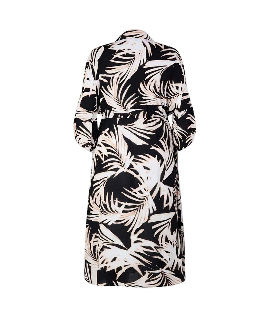 Womens/ladies Leaf Print Pocket Midi Shirt Dress Black White Biba-3