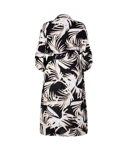Womens/ladies Leaf Print Pocket Midi Shirt Dress Black White Biba