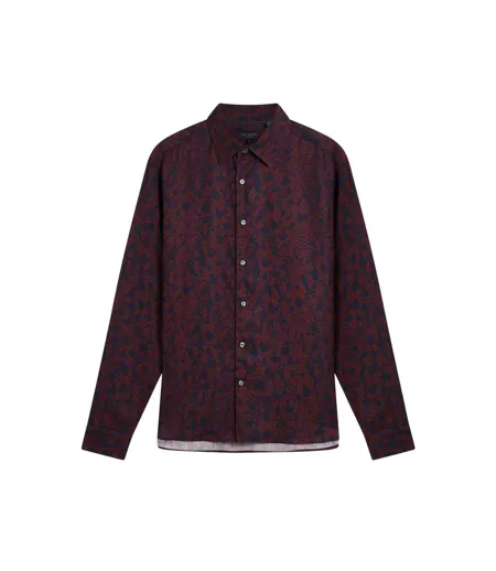 Chemise Manches Longues Motif/style Floral Homme Bordeaux Foncé Ted Baker