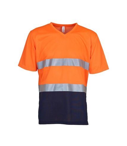 Yoko Mens Hi-Vis Lightweight V Neck T-Shirt (Orange/Navy) - UTRW9190