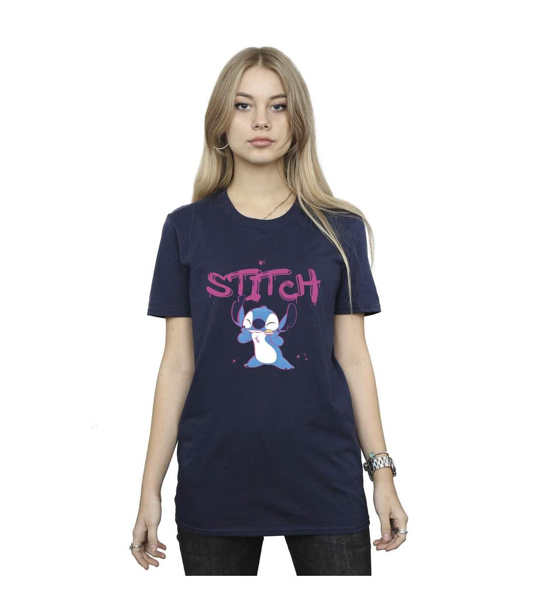 Disney Womens/Ladies Lilo And Stitch Graffiti Cotton Boyfriend T-Shirt (Bleu marine) - UTBI29878-1
