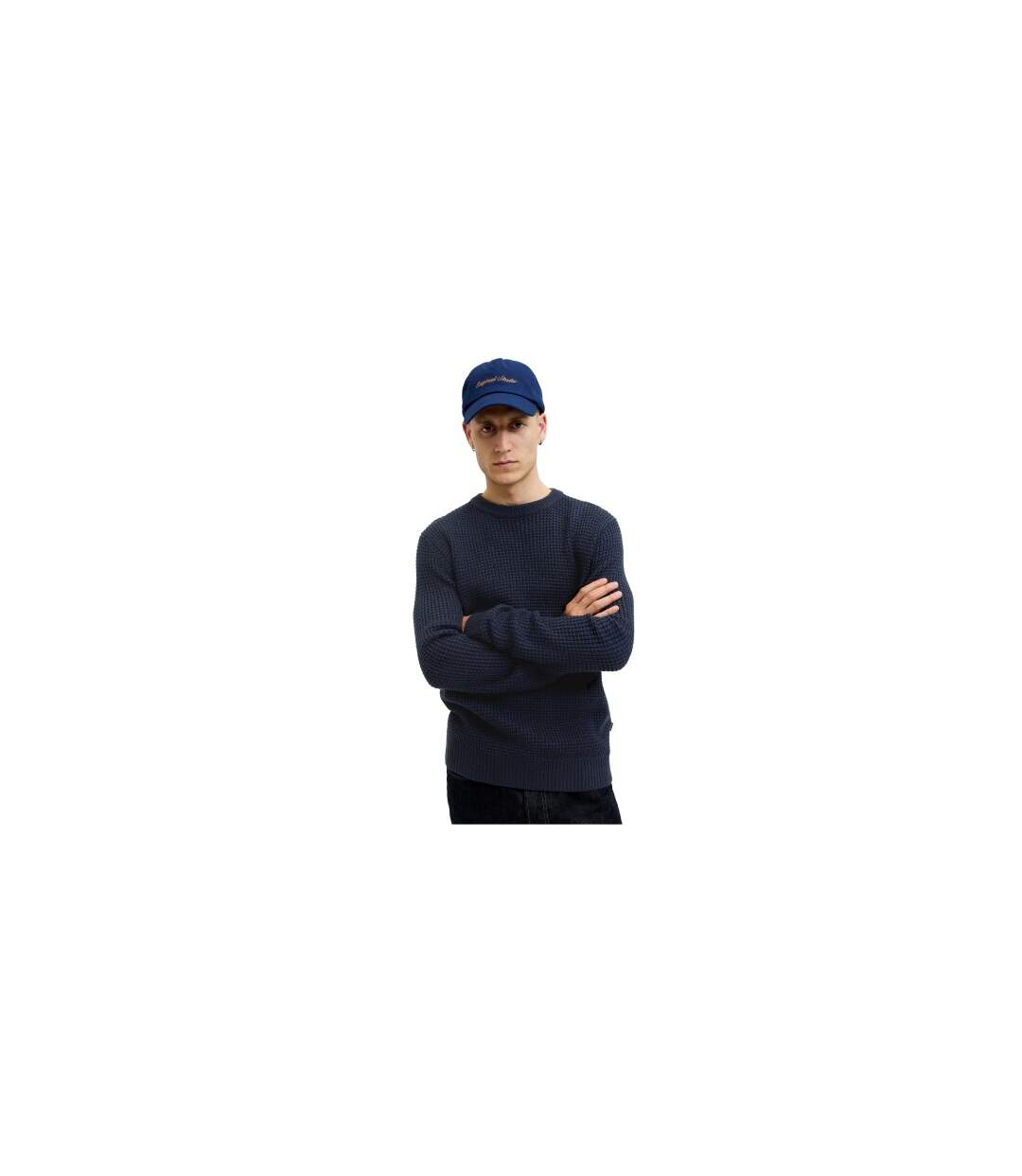 Pull Manches Longues Motif/style Texturé Homme Bleu Foncé Jack And Jones-1