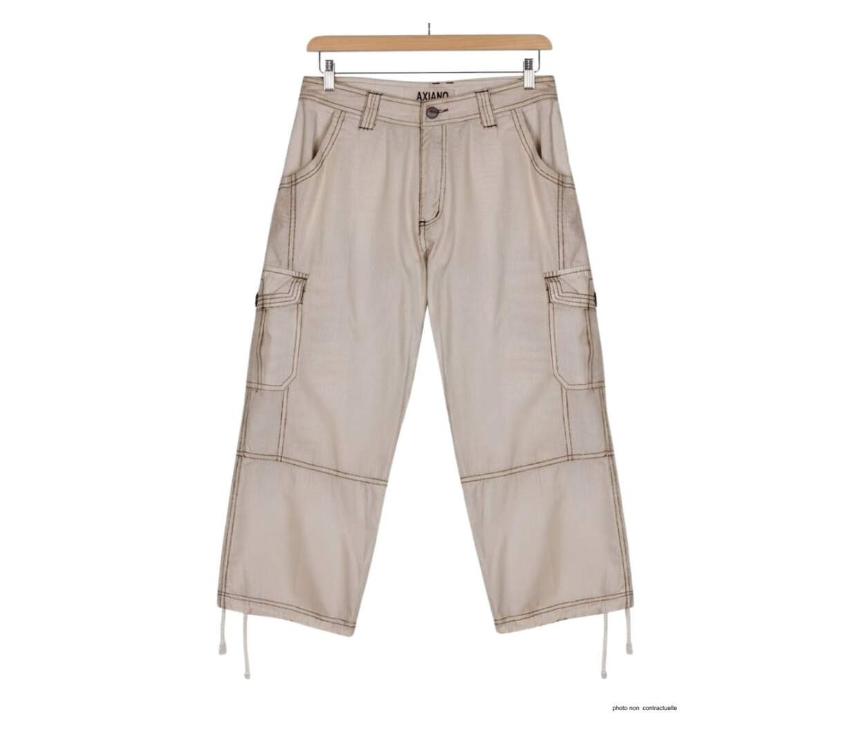 AXXANO AE1271B - Pantacourt femme à rayures beige et blanc en pur coton-2