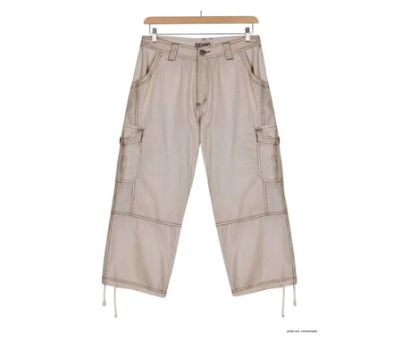 AXXANO AE1271B - Pantacourt femme à rayures beige et blanc en pur coton