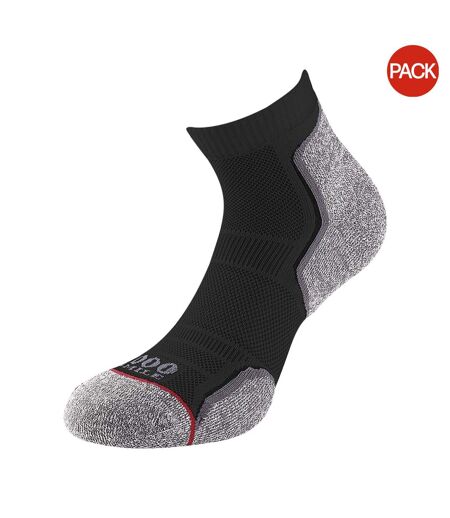 Pack of 2  Mens recycled running ankle socks  black/grey 1000 Mile