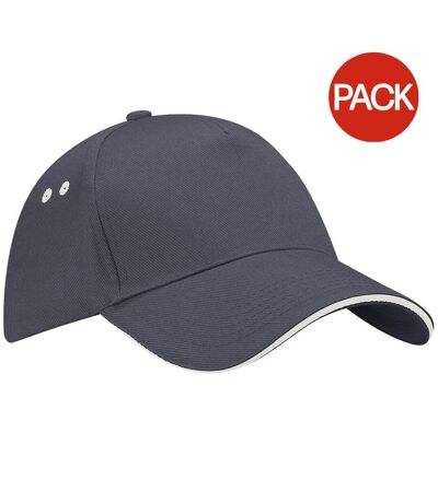 Beechfield Unisex Ultimate 5 Panel Contrast Baseball Cap With Sandwich Peak / Headwear (Pack of 2) (Graphite/Oyster Grey) - UTRW6700