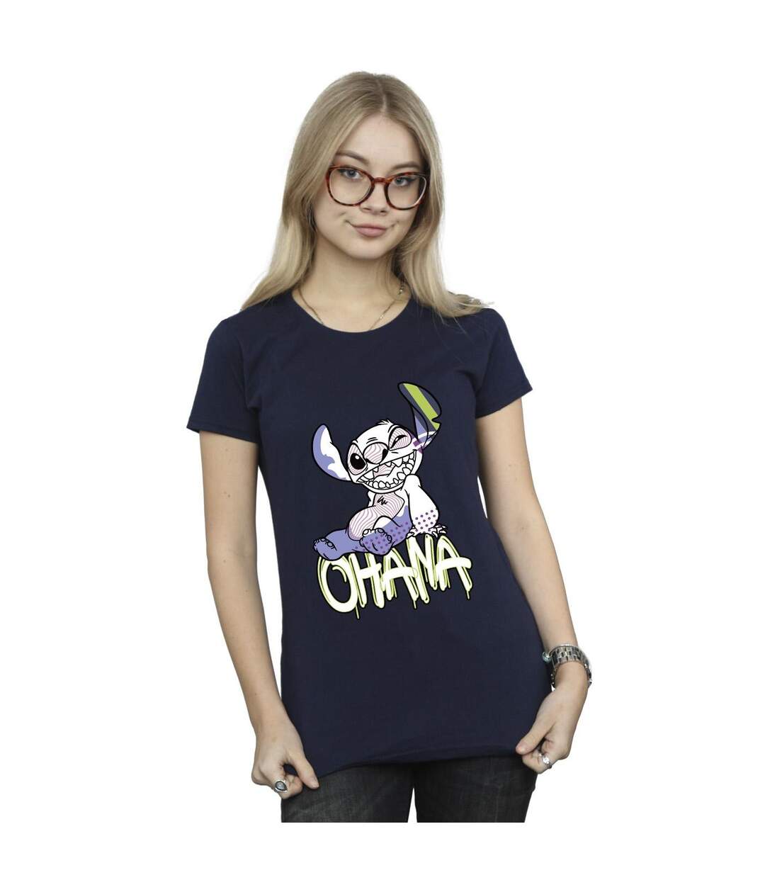 Disney Femmes/Les femmes Lilo And Stitch Ohana Graffiti Cotton T-Shirt (Bleu marine) - UTBI25877-2