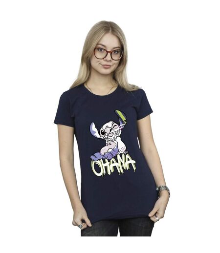 Disney Femmes/Les femmes Lilo And Stitch Ohana Graffiti Cotton T-Shirt (Bleu marine) - UTBI25877