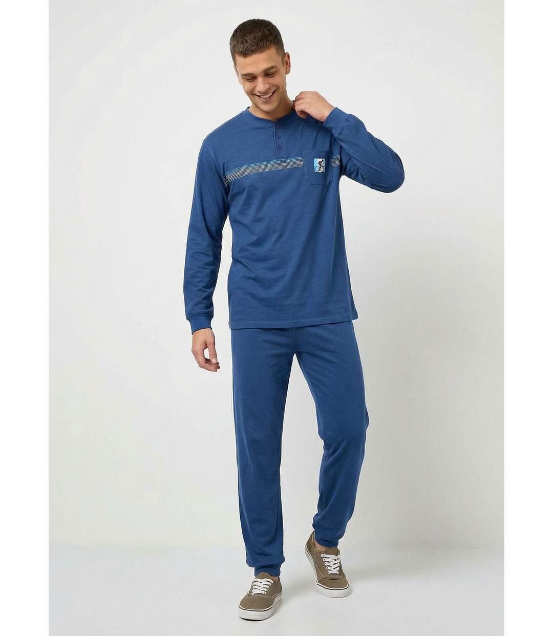 Pyjama col tunisien jersey coton bas resserrés-1