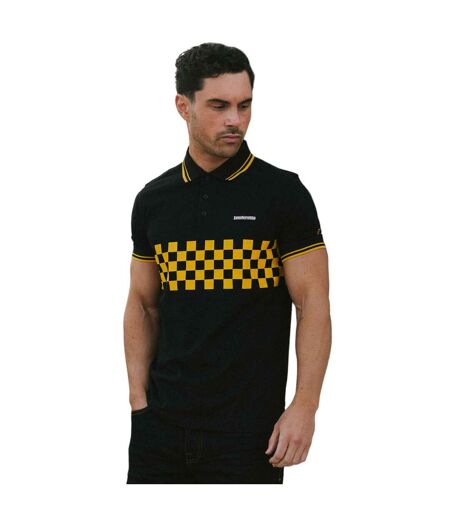 Mens Ss25 Two Tone Tipped Polo Shirt Black Gold Lambretta