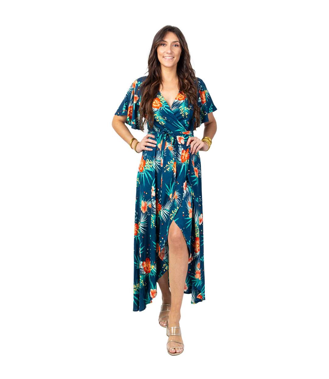 Robe longue SAKURA bohème imprimé fleurs tropicales Coton Du Monde