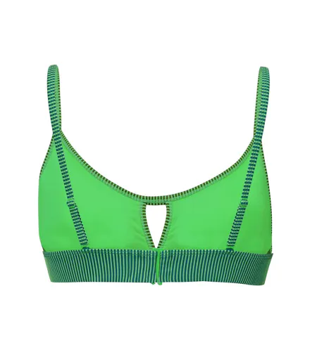 Womens/ladies Peek A Boo Stripe Bikini Top Green Puma