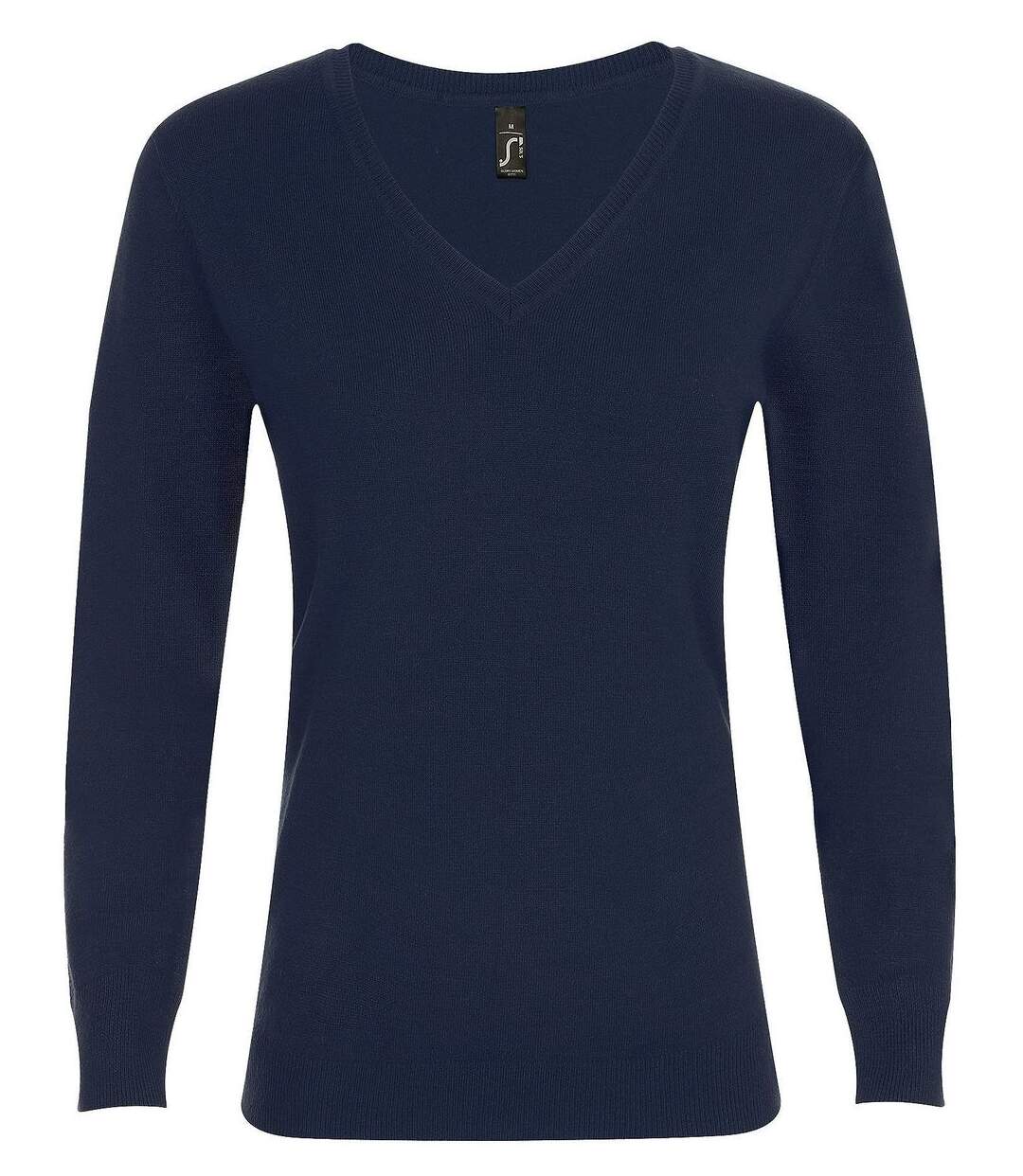 Pull classique col V - Femme - 01711 - bleu marine-1