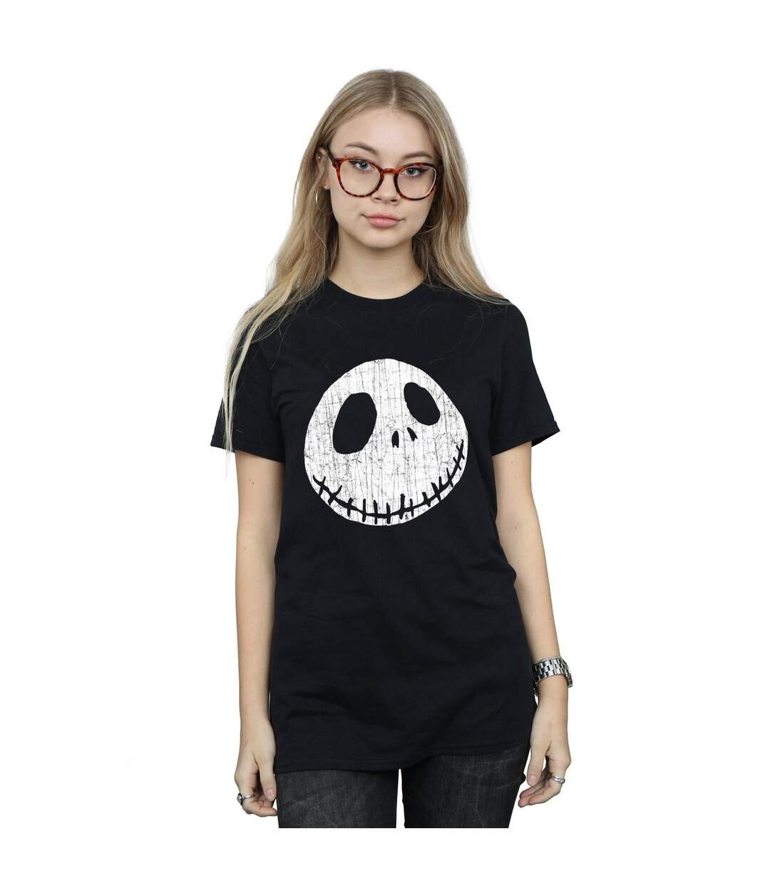 Disney Womens/Ladies Nightmare Before Christmas Jack Cracked Face Cotton Boyfriend T-Shirt (Noir) - UTBI41440-2