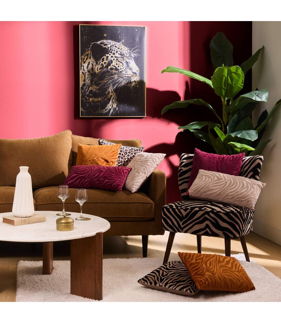 Fauteuil en chenille zébré CHIARA - Marron-4