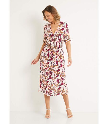Robe longue plissée imprimée col V