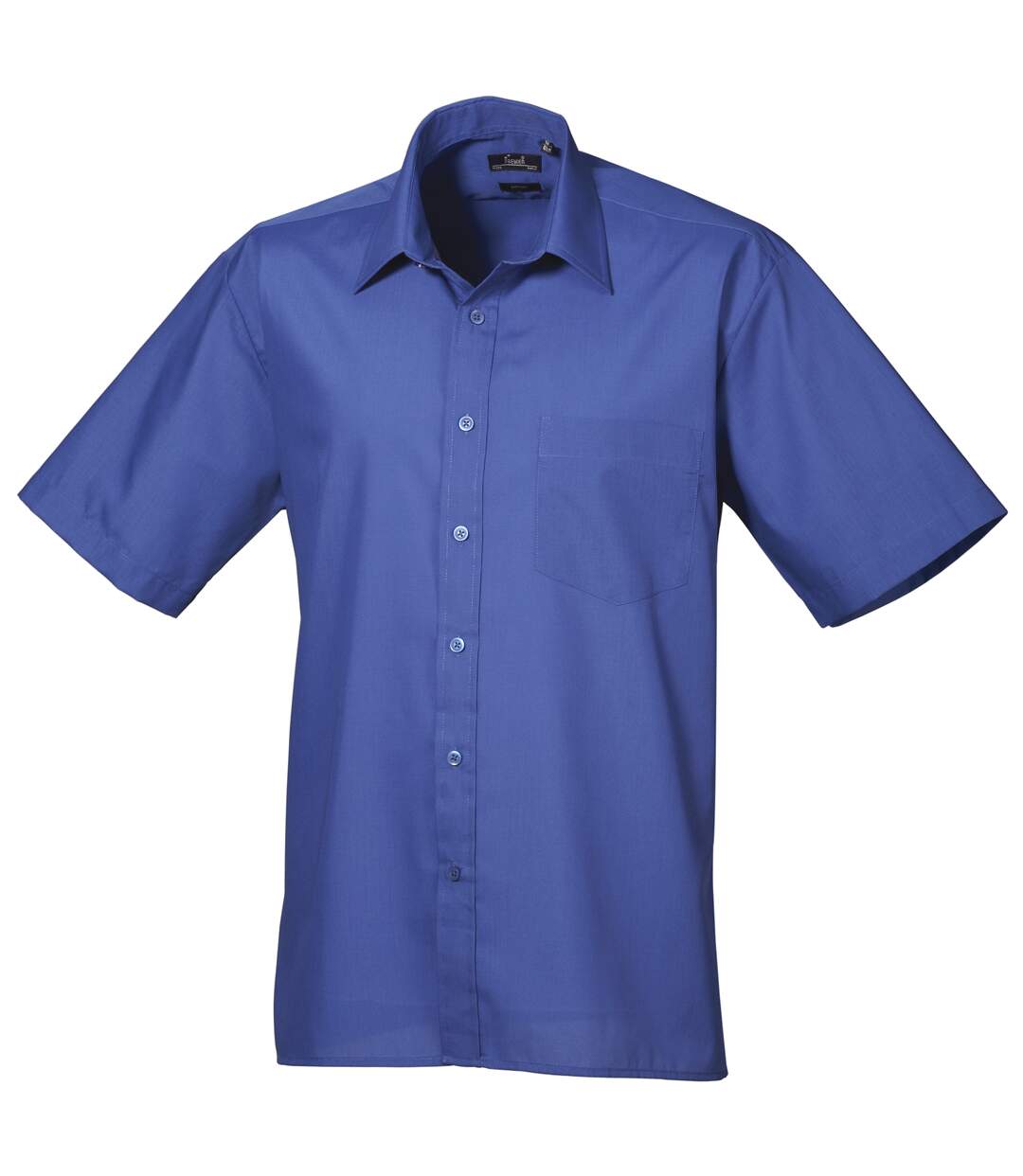 Mens short sleeve formal poplin plain work shirt royal Premier